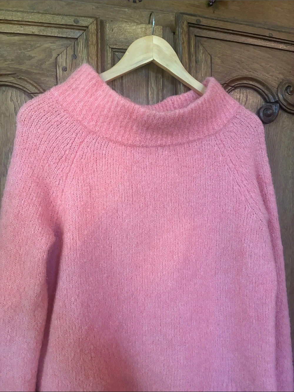 Anthropologie Moth Boucle Mockneck Pullover Wool/ Alpaca Blend Coral Size Medium